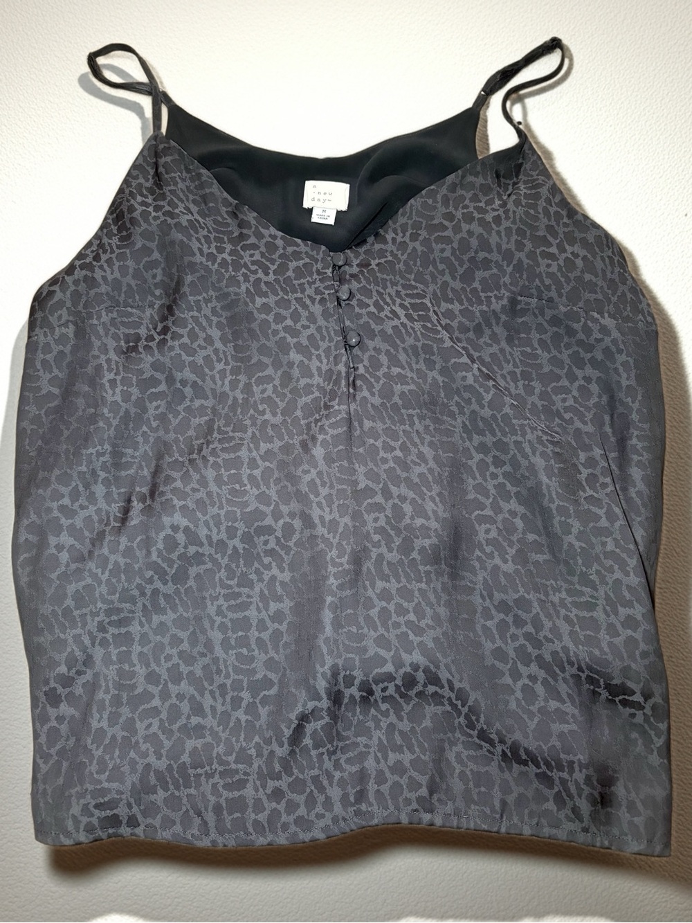 a new day Black Satin Animal-Print Button-Front Cami